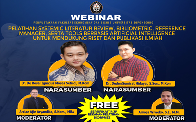 WEBINAR : Pelatihan Systemic Literatur Review, Bibliometric, Reference  Manager, serta Tools Berbasis Artificial Intelligence  untuk Mendukung Riset dan Publikasi Ilmiah